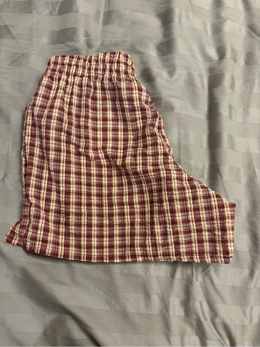 Mighty Fine Burgundy and Cream Plaid High-Waist Shorts - Picture 4 of 6